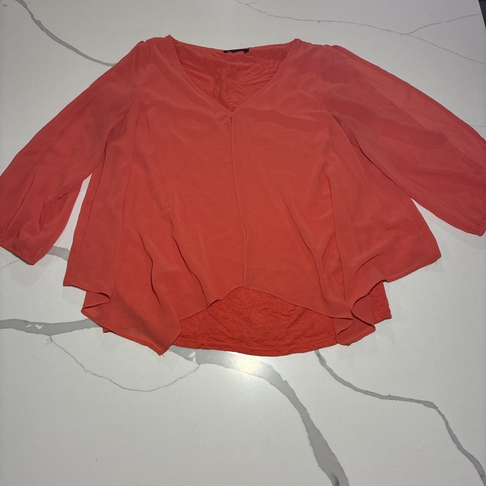 Womens Coral 3/4 Sleeve V-Neck Blouse, M/L